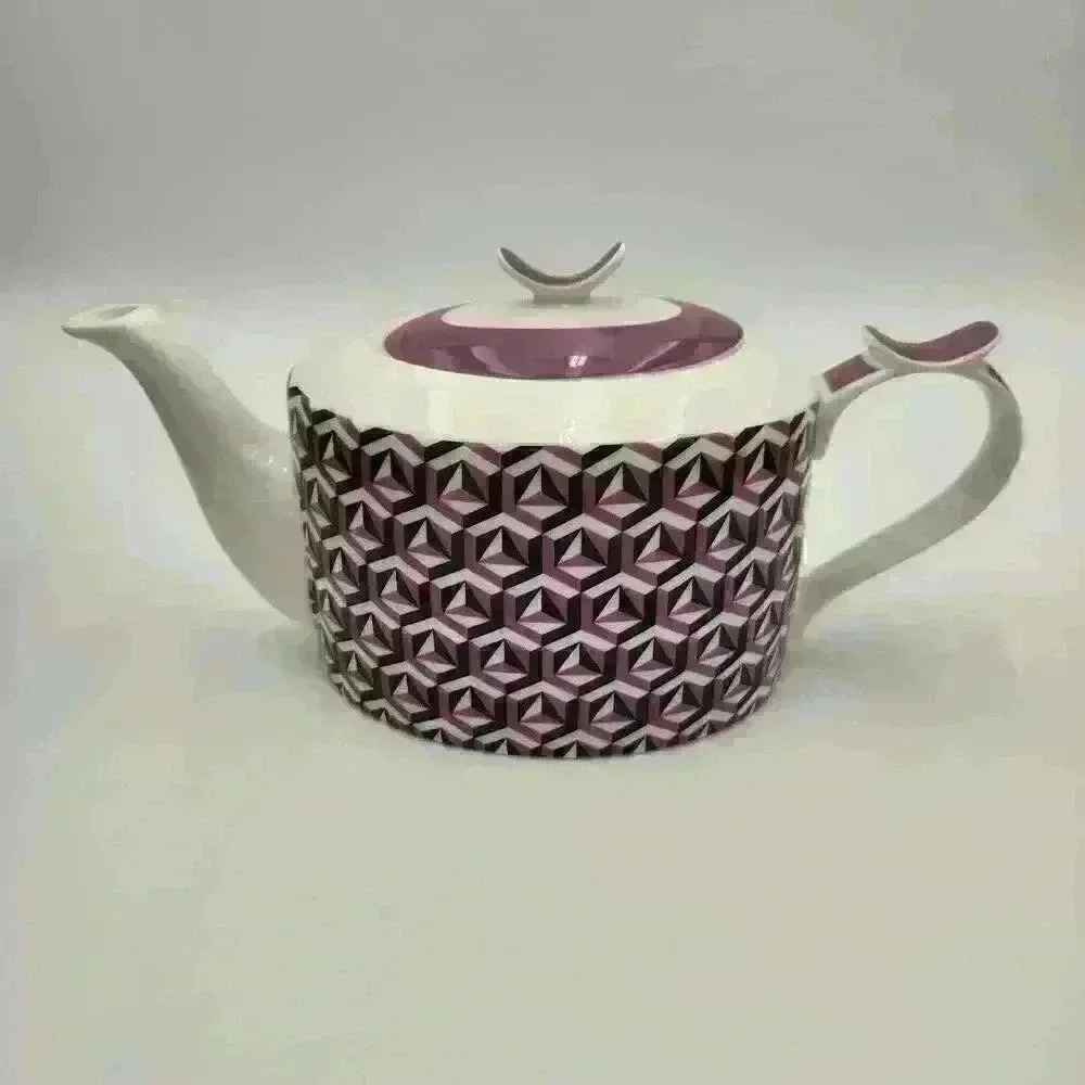 Jameson & Tailor 6-Cup Porcelain (Vegan) White/Lavender/Black‎ Tea Pot w/Lid Box